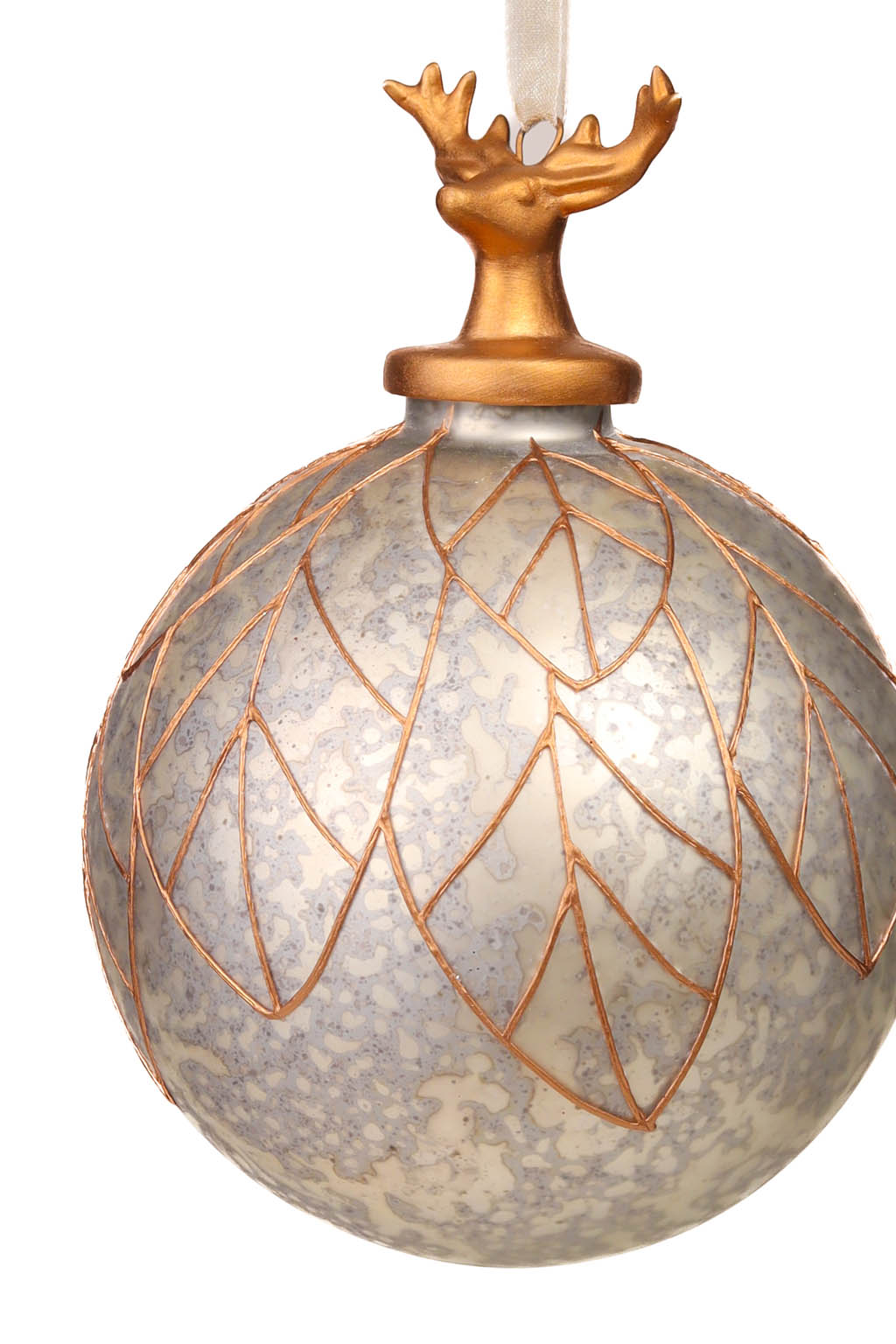 Captivating Hanging Grey and Gold Splotched Ornament with Deer Head - Image 3