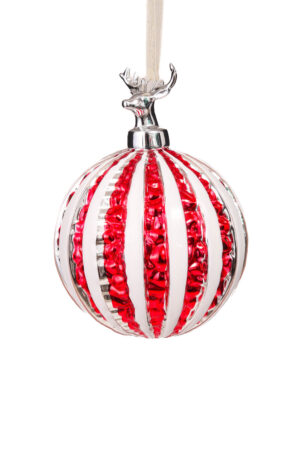 Festive Hanging Red and White Candycane Ornament with Deer Head Mount