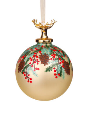 Festive Hanging Beige and Green Ornament with Spray