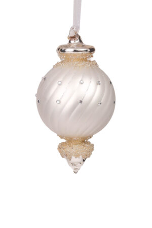 Extravagant Hanging White and Silver Matte Finial Teardrop Ornament