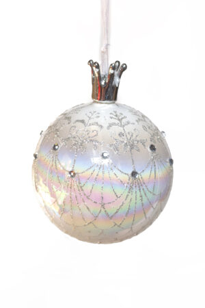 Ornate Hanging White Ball Ornament