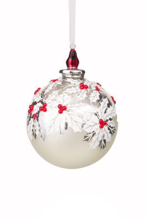 Sterling Hanging Silver and White Floral Ball Ornament