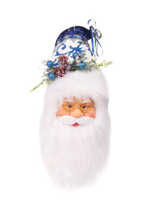 Hanging Royal Blue and White Velveteen Ornament in Santa Cap