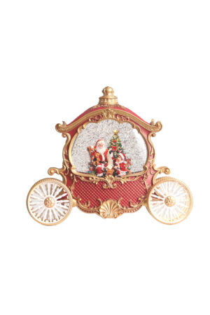Red and Gold Santa’s Carriage Warm White LED Snowglobe with Swirling Glitter