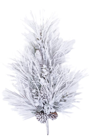 Hangable White and Green Flocked Flocked Teardrop Swag with Pinecones