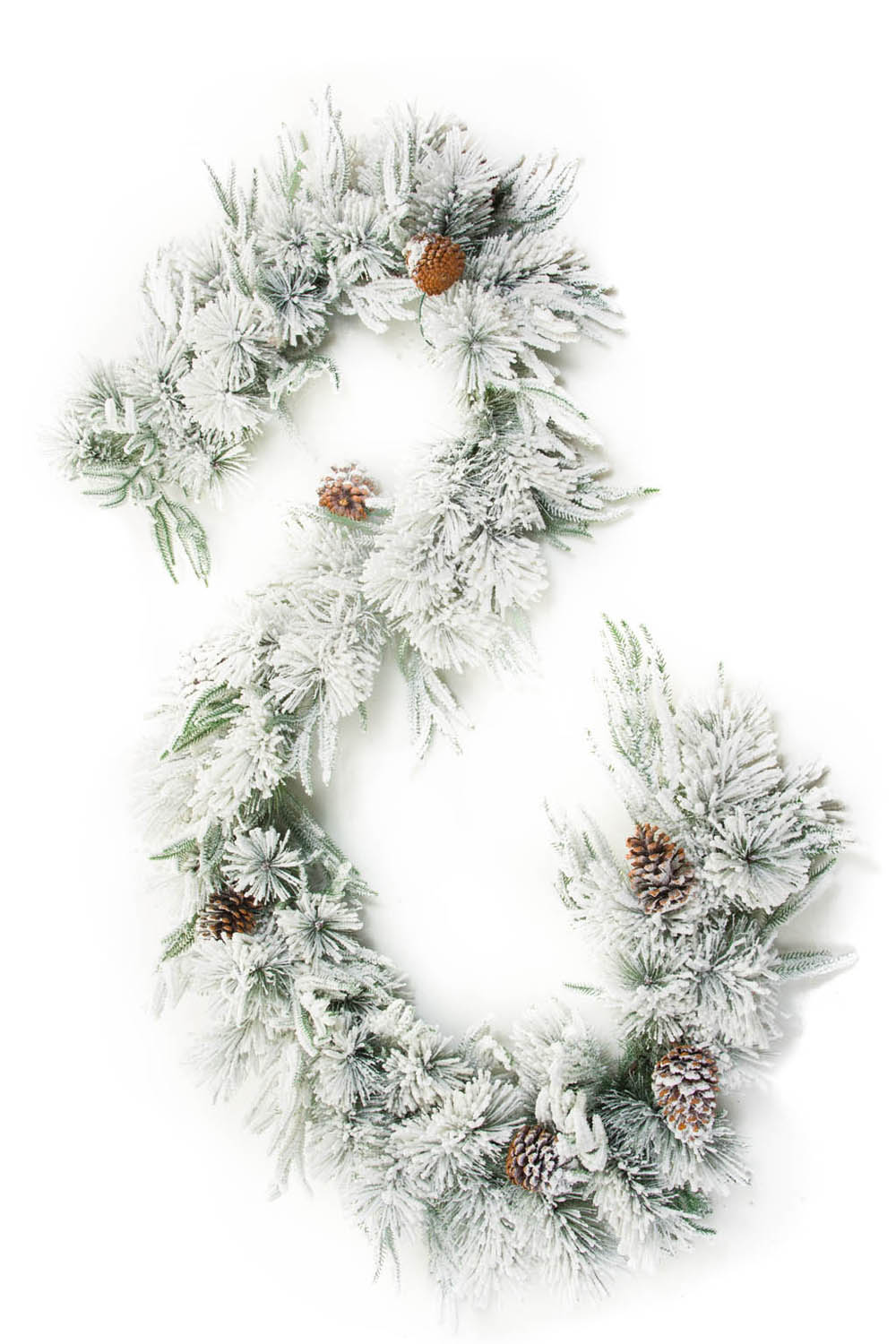 Hangable Green Flocked Garland with Frosted Pinecones