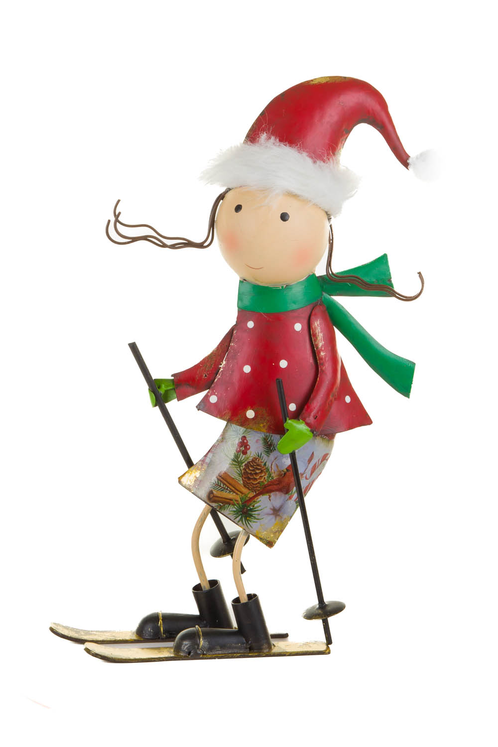 Red and Green Metallic Skiing Table Piece For Her