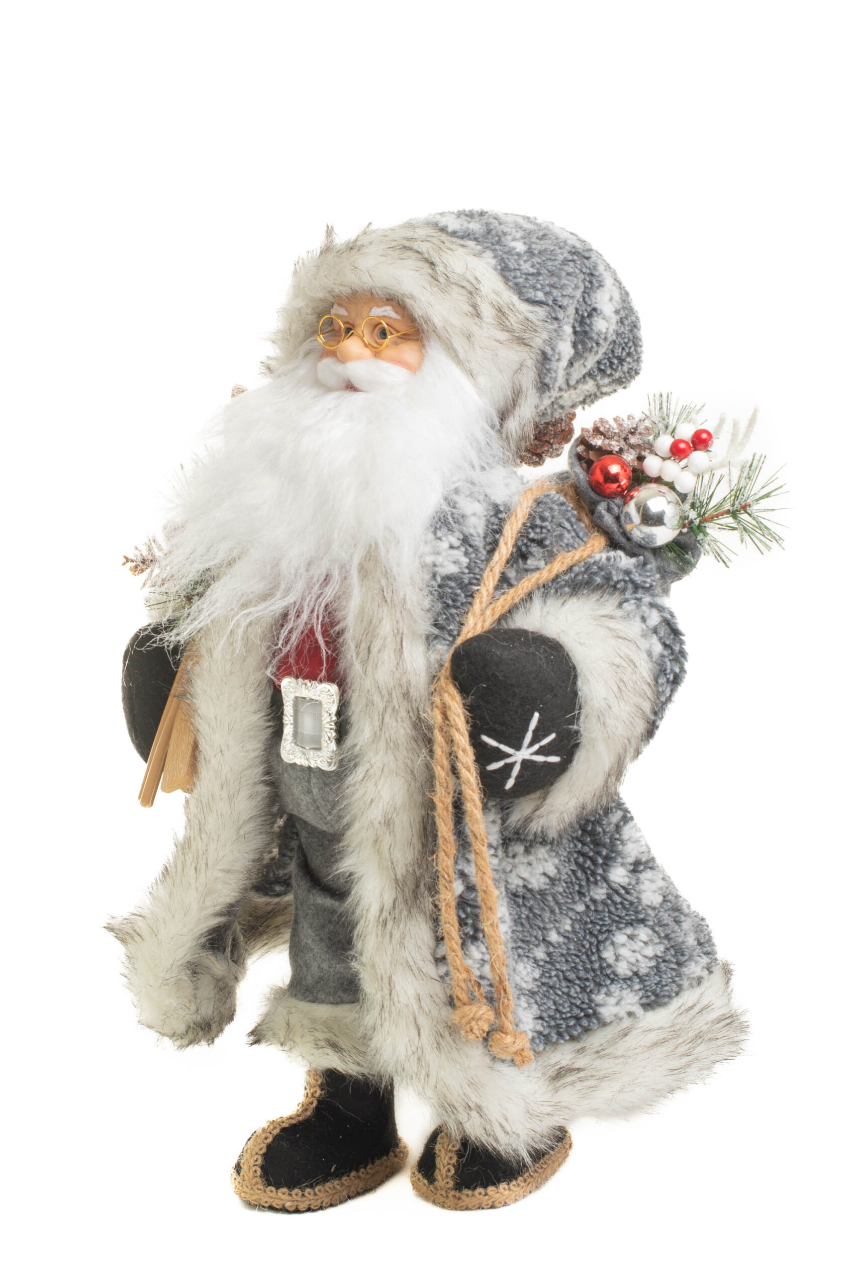 Gray and White Nordic Santa holding Gift Sack and Skiis - Image 2