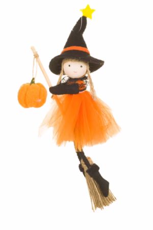 Hanging Orange Flying Witch Girl Doll