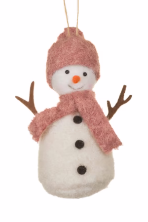 Hanging Pink Capped Snowman Doll