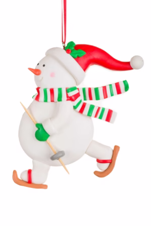 White Skiing Snowman Ornament