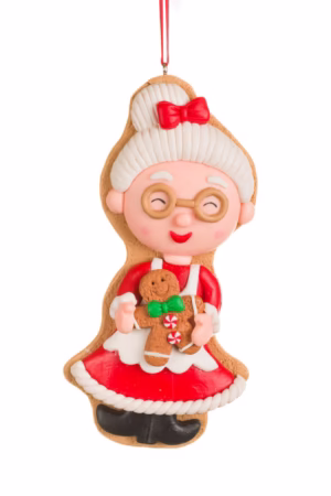 Red Mrs. Claus With Gingerbread Man Ornament
