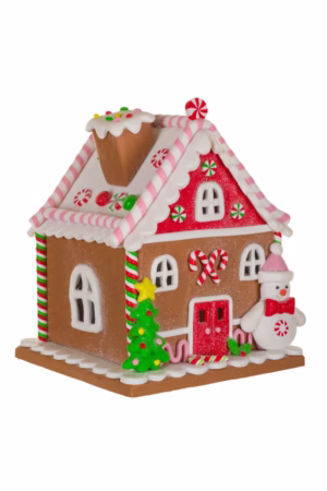 Brown LED Snowman's Gingerbread House