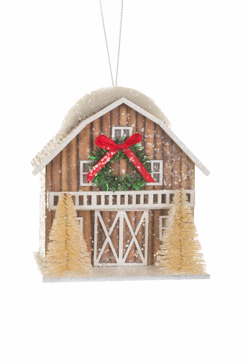 Brown Prairie Barn LED Ornament