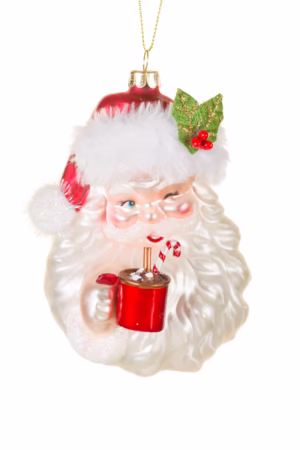 White Winking Santa Head Ornament