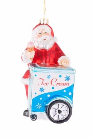 Red Ice Cream Cart Santa Ornament