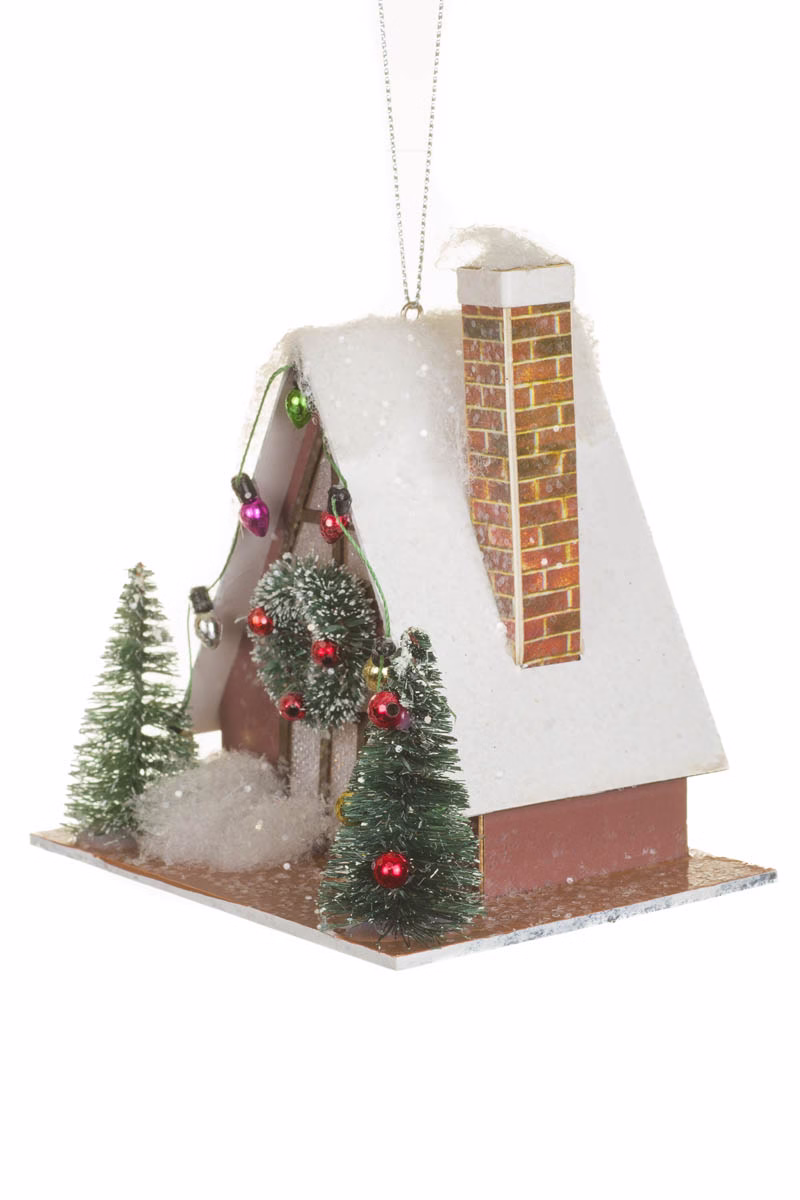 White Ski Lodge LED Ornament - Image 2