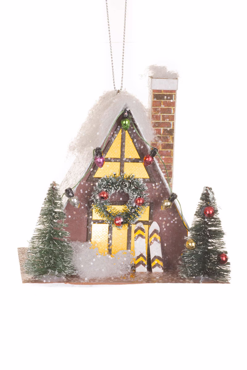 White Ski Lodge LED Ornament - Image 3